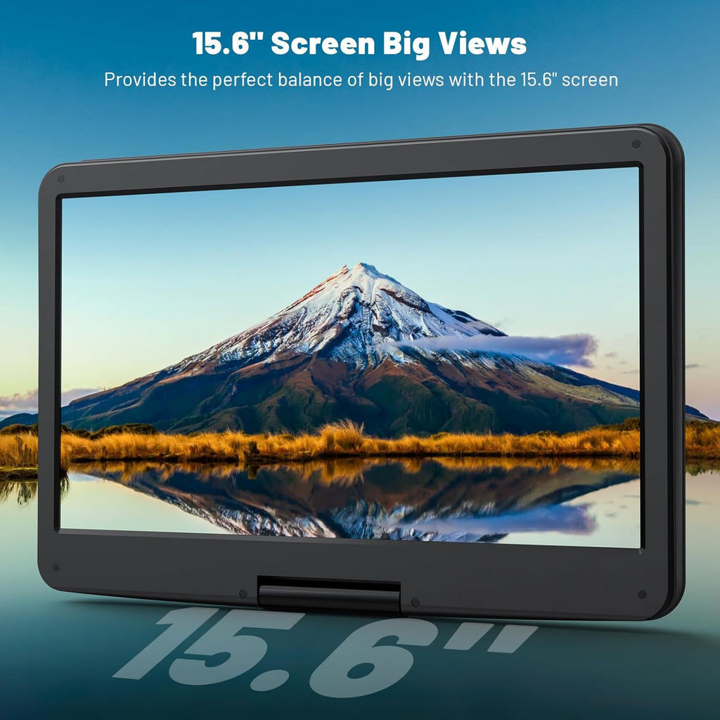 17.5” Portable DVD Player with 15.6” HD Screen, 6 Hours Rechargeable Battery, Dual Speakers, Remote Control, Black I249957