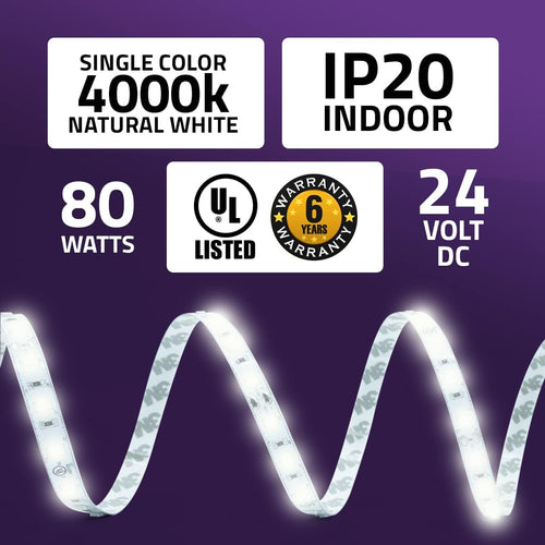 24V LED Strip Lights, 4000K Natural White, 26.2ft, Pack of 2 D541751