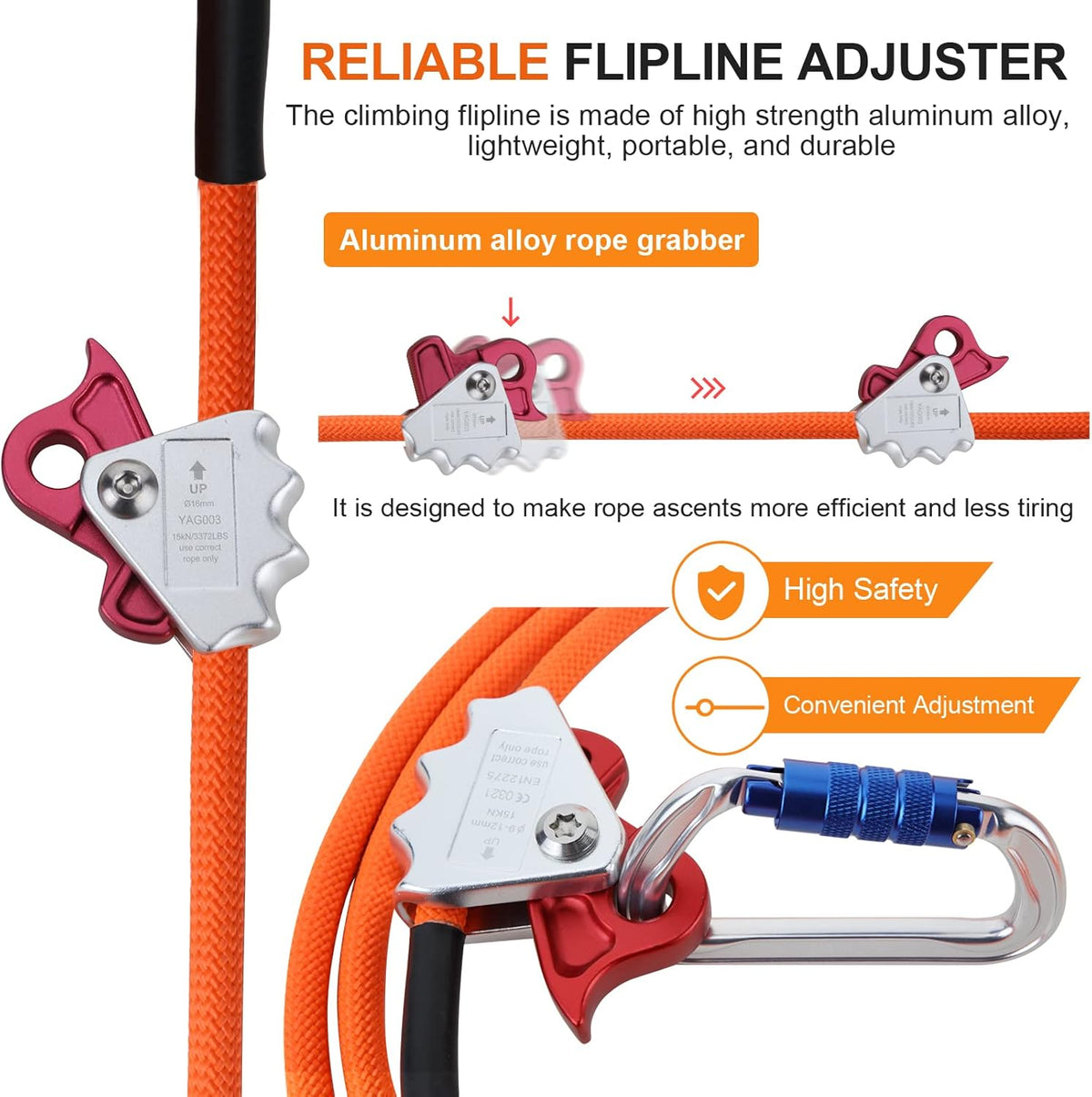 Steel Wire Core Flipline Rope Kit 5/8 x 12 ft with Triple Lock Carabiner Pack of 2 L9679