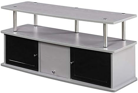 Gray Black Stainless Steel TV Stand with 3 Storage Cabinets A2521