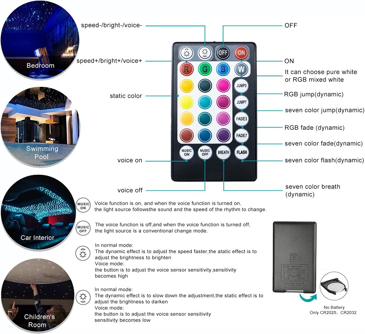 Bluetooth 6W RGB LED Fiber Optic Star Ceiling Light Kit with Remote Z7194