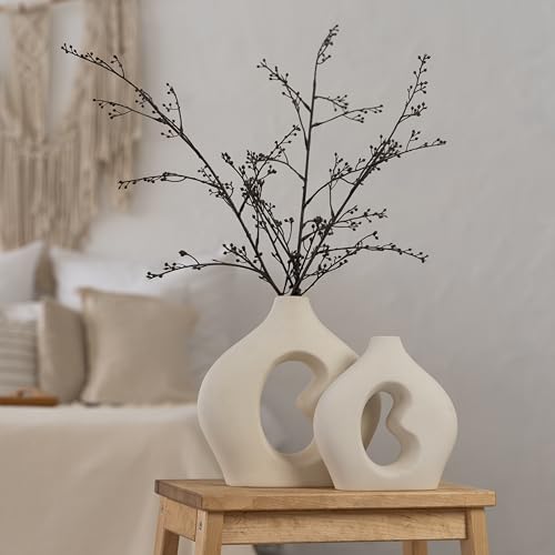 Set of 2 White Ceramic Flower Vases Z883