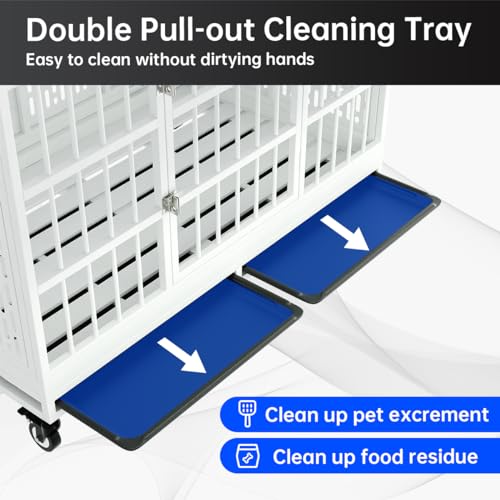 48 Inch Heavy Duty Metal Dog Crate with Wheels, Folding, Removable Tray P6411