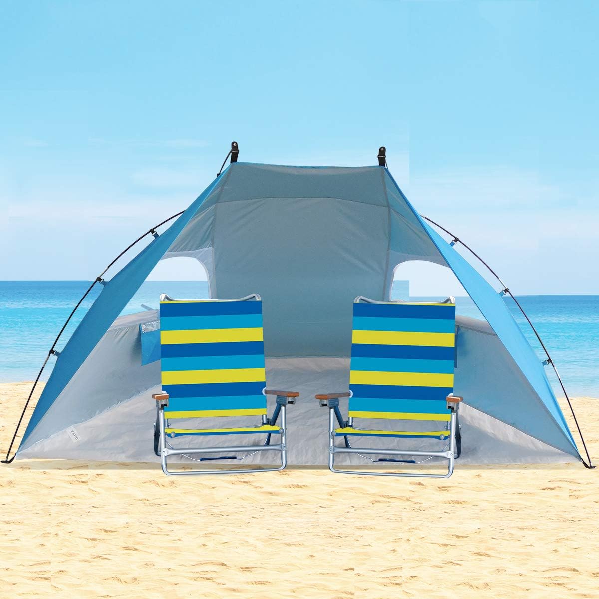 Portable Sun Shelter Beach Tent, 9ft Large Tent, UV Protection, Blue Z91795