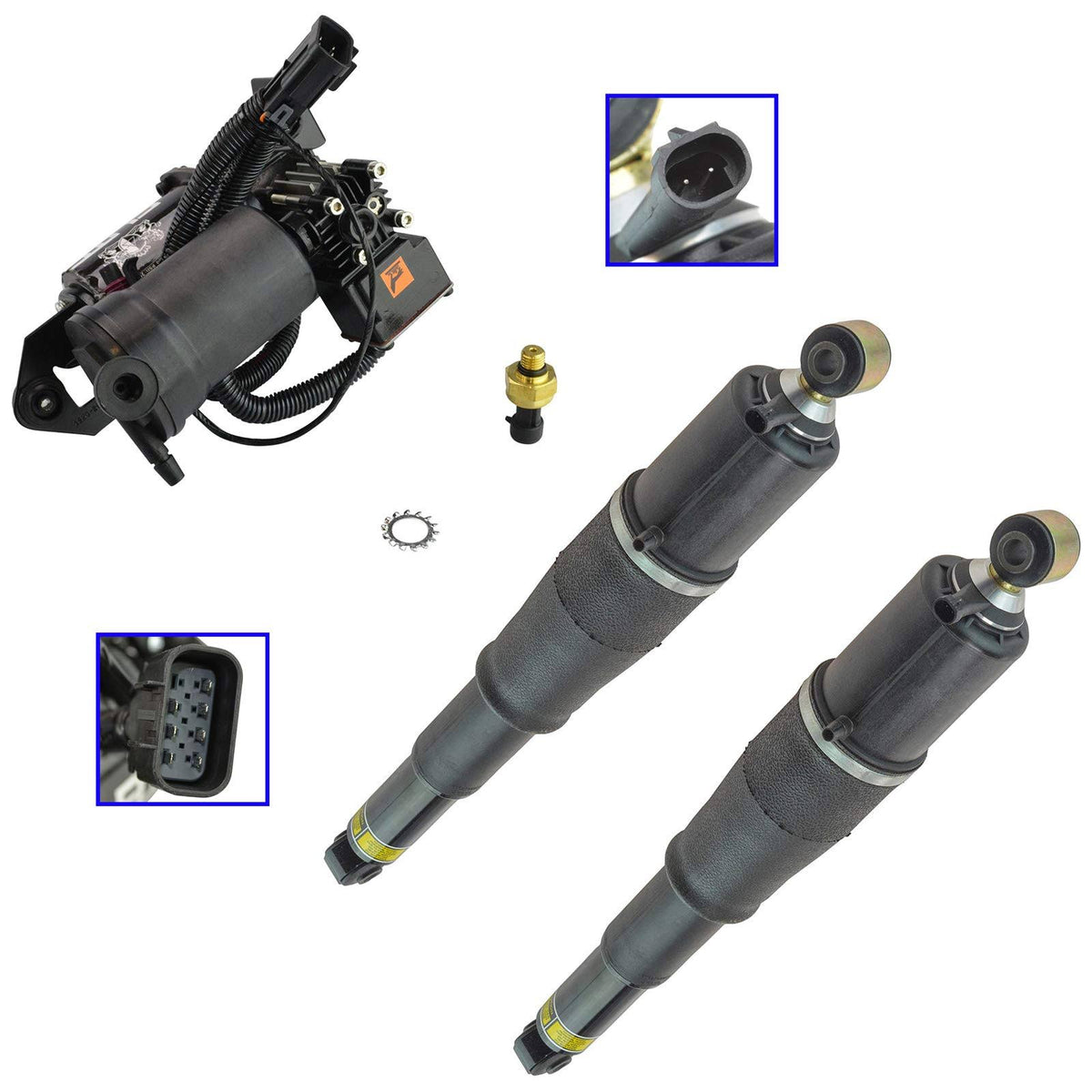 Air Ride Suspension Compressor with Dryer & Rear Shock Absorber 3 Piece Kit Z851235
