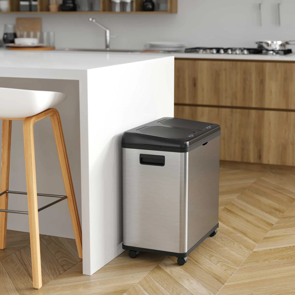 16 Gallon Stainless Steel Dual-Compartment Trash Can and Recycle Bin Z27251