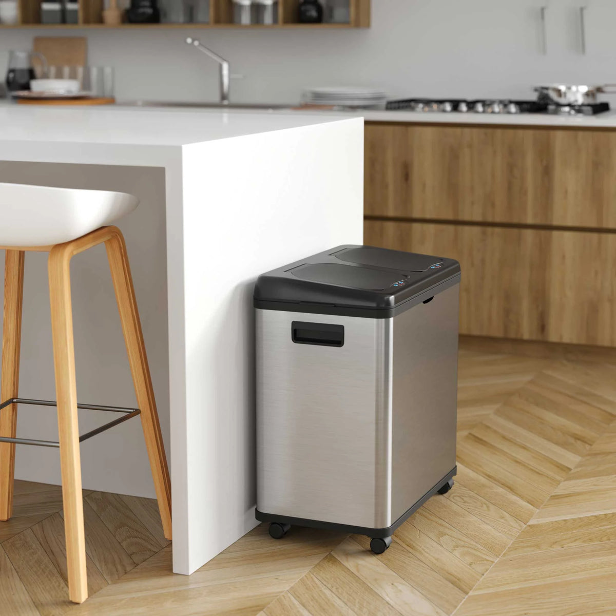 16 Gallon Stainless Steel Dual-Compartment Trash Can and Recycle Bin Z27251