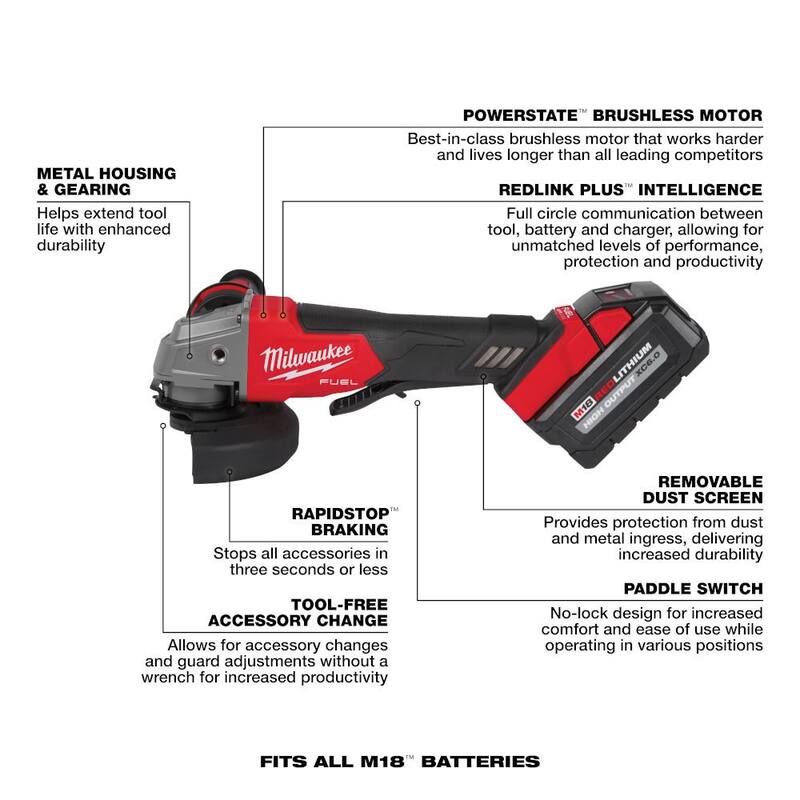 18V Lithium-Ion Brushless Cordless 4-1/2 in./5 in. Grinder and Hammer Drill B789638