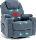 Gray-Blue Swivel Rocker Recliner Chair with Heated Massage U1353