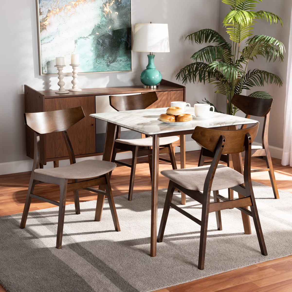 5-Piece Dining Set with Faux Marble Table O8832