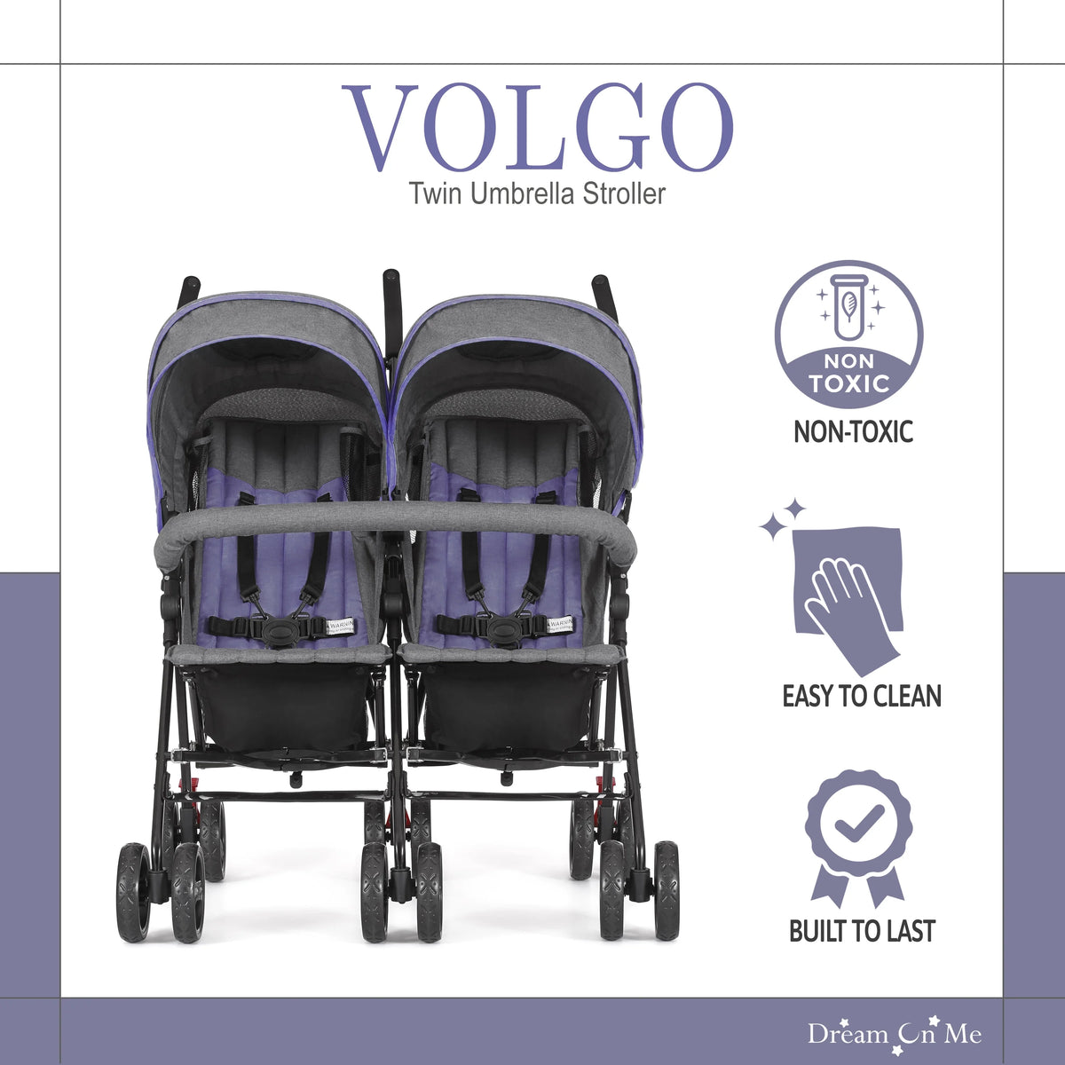 Lightweight Compact Double Umbrella Stroller with Storage Basket and Adjustable Canopy W19588