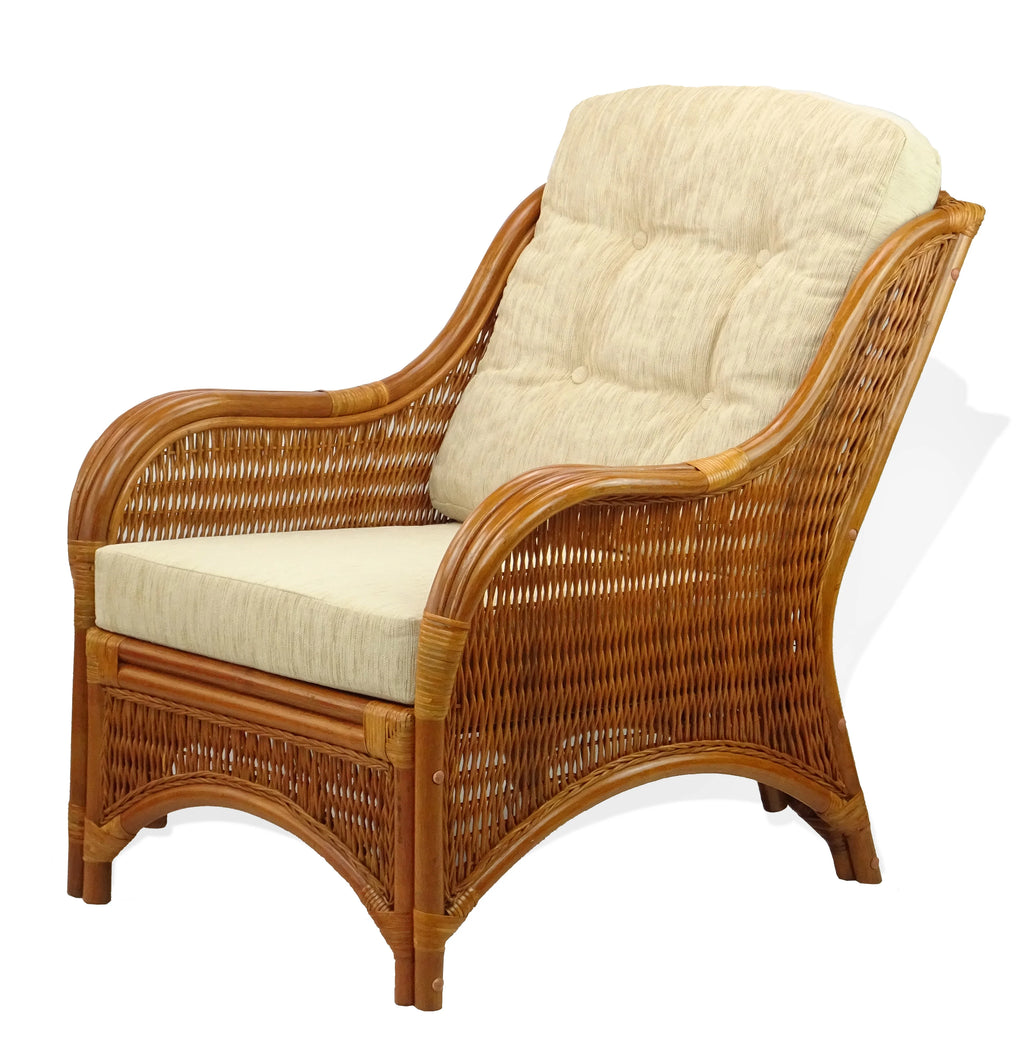 Natural Rattan Wicker Armchair with Cream Cushions J722880