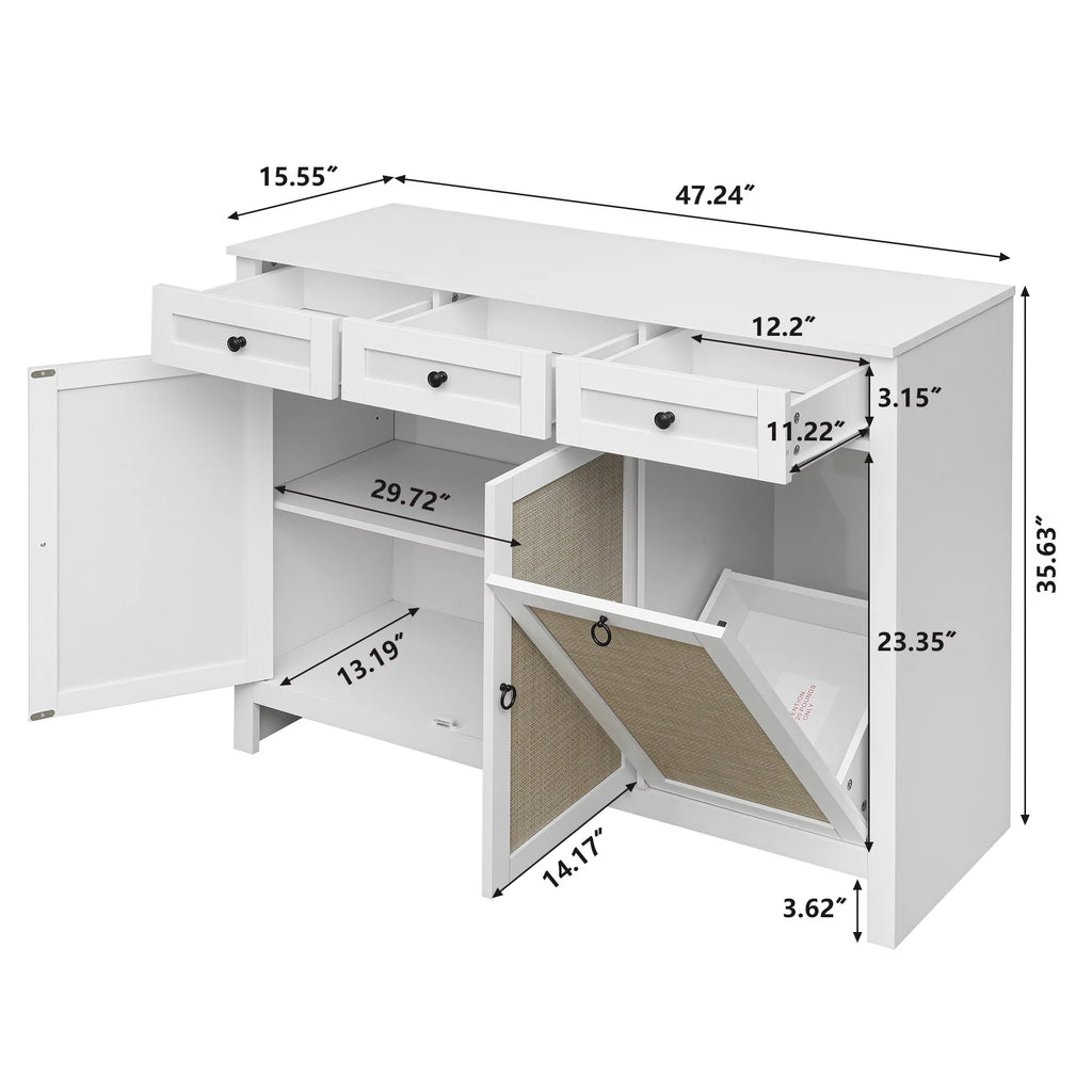 White Rattan Sideboard Buffet Cabinet with 3 Doors and 3 Drawer L106293