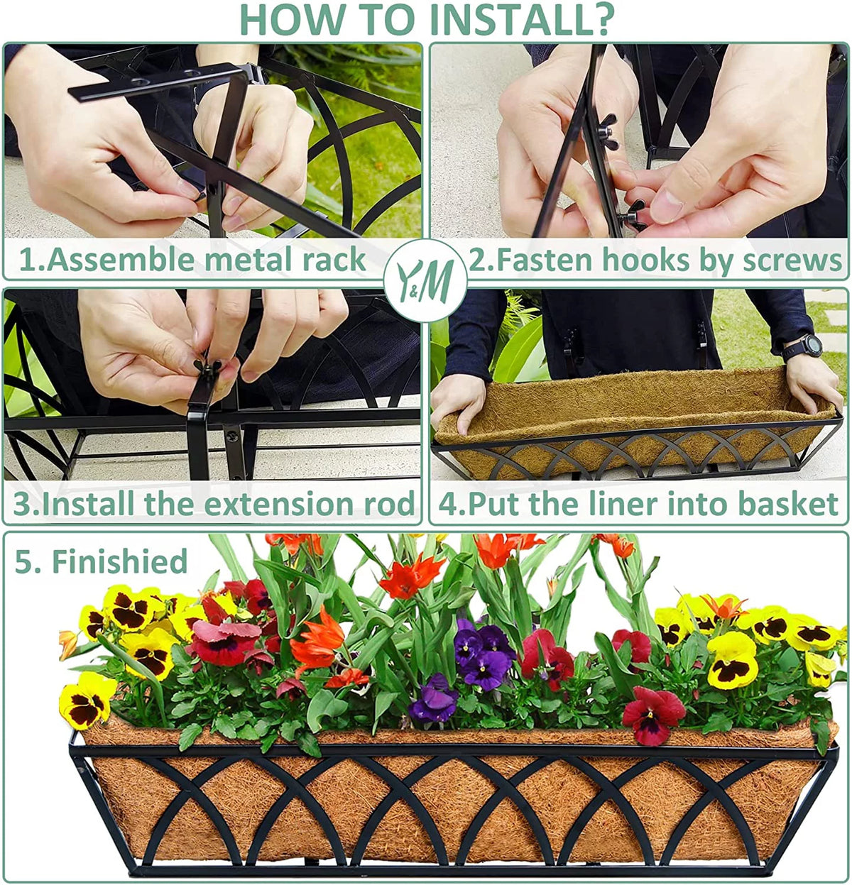 24 Inch Metal Hanging Planter with Coco Liner, 4pcs G683008