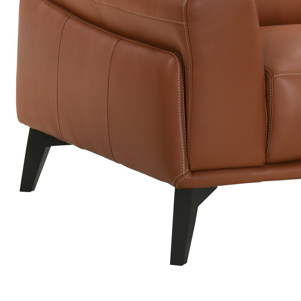 Pink Leather Upholstered Sofa with Track Arms and Contrast Stitching K35737