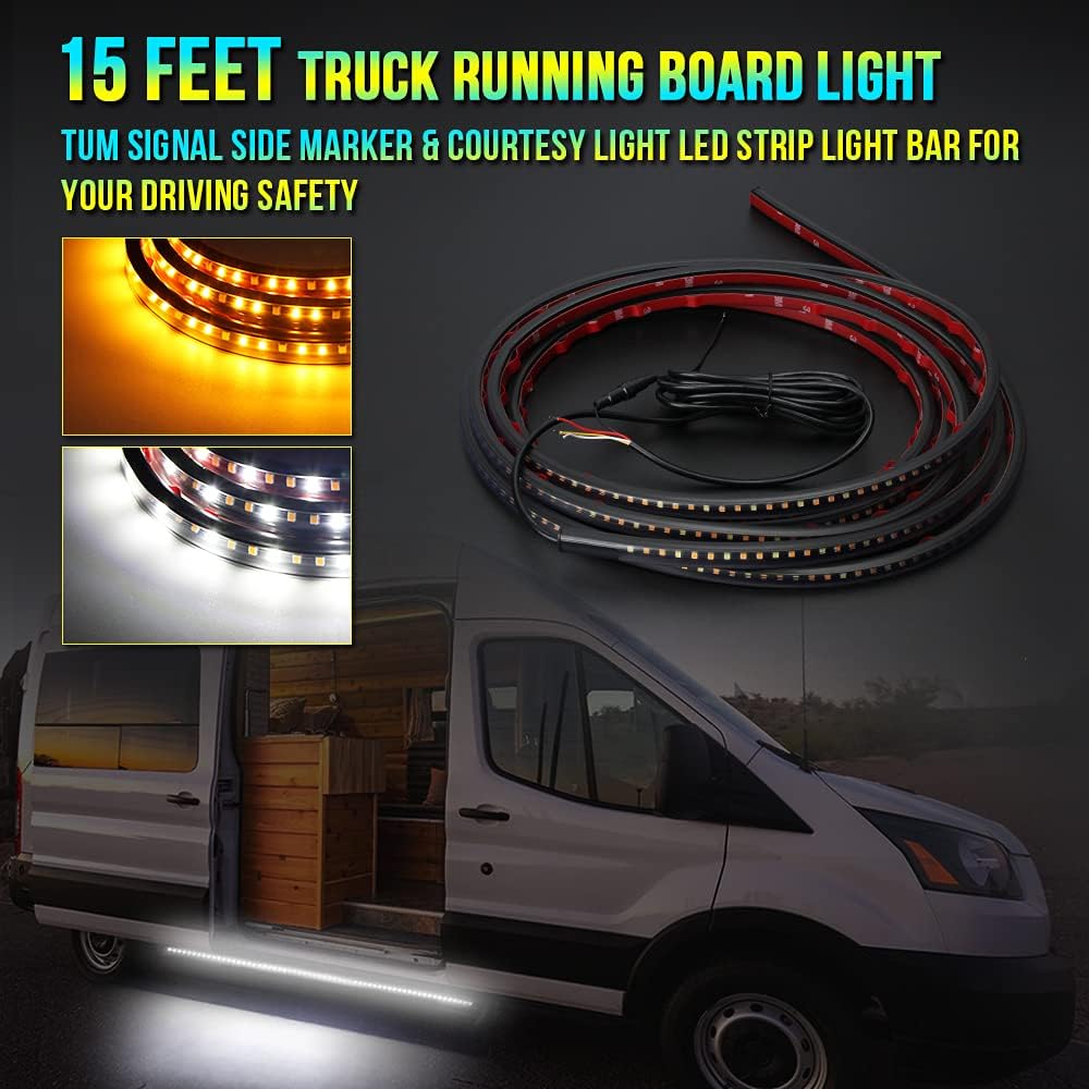 15 Feet Running Board Lights with White Courtesy Lights 2PCs 540 LEDs Flexible Light Strips P866429