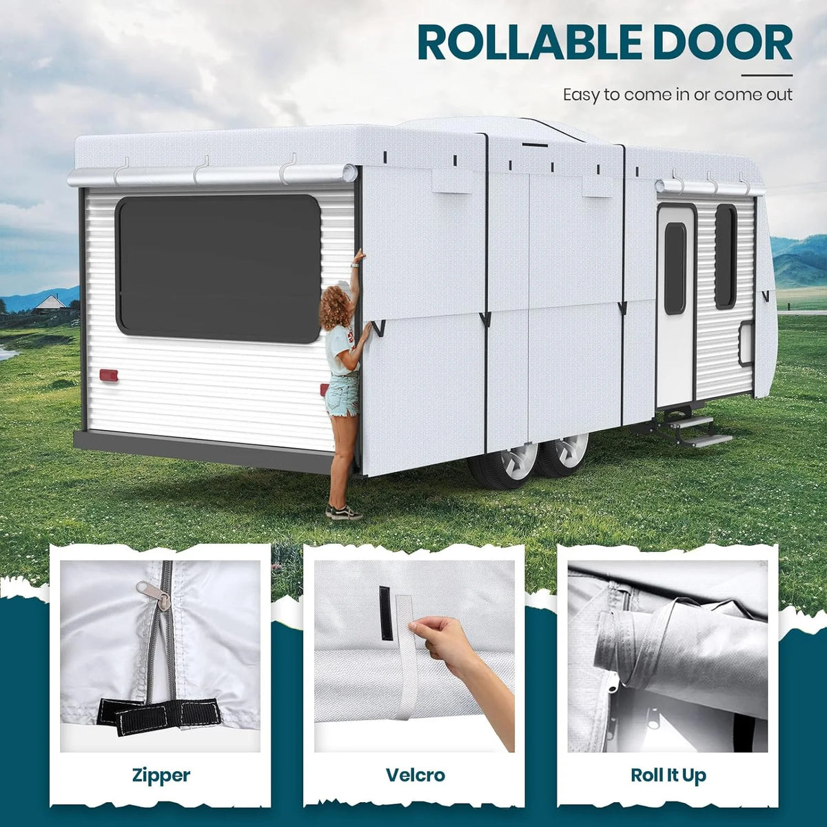 Ripstop Diamond Travel Trailer RV Cover with Adhesive Repair Patch (Fits 33' - 35') P298