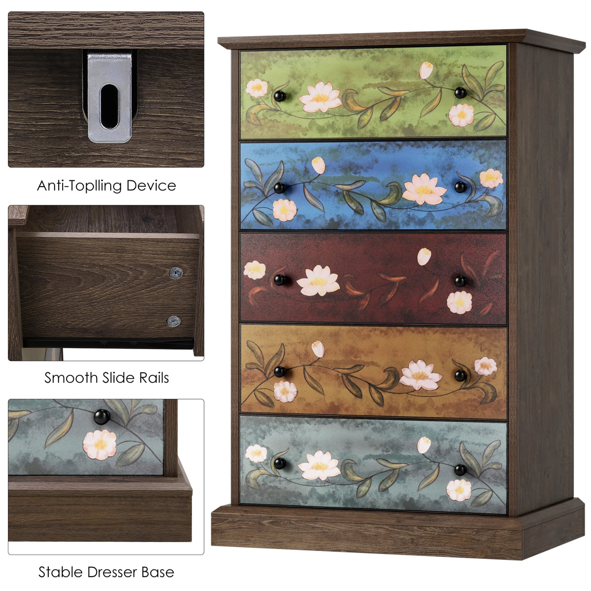 5 Drawer Wood Dresser X759