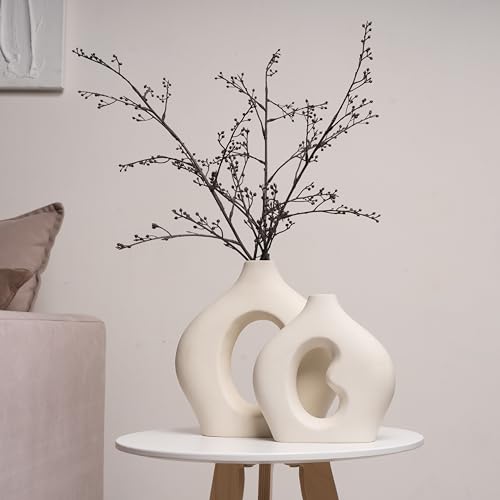 Set of 2 White Ceramic Flower Vases Z883