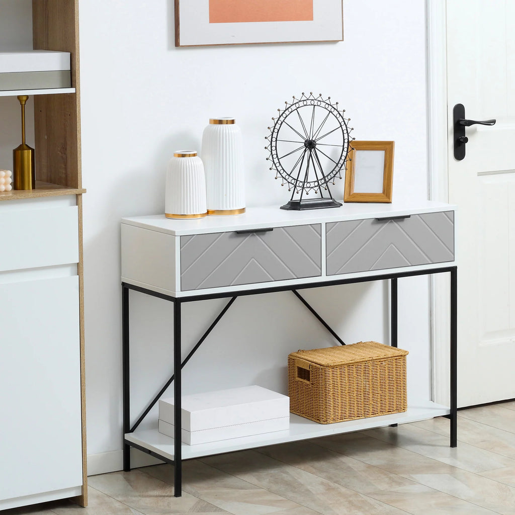 White Console Table with 2 Drawers and Open Shelf H66481