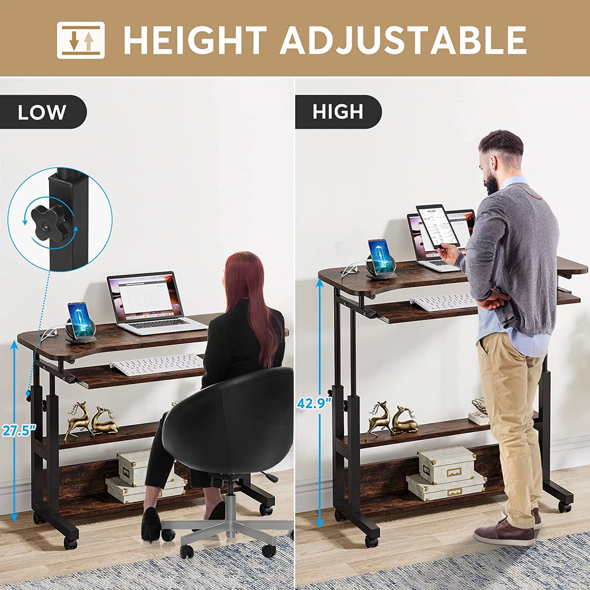 Mobile Height Adjustable Desk with Wireless Charging Station Q182130