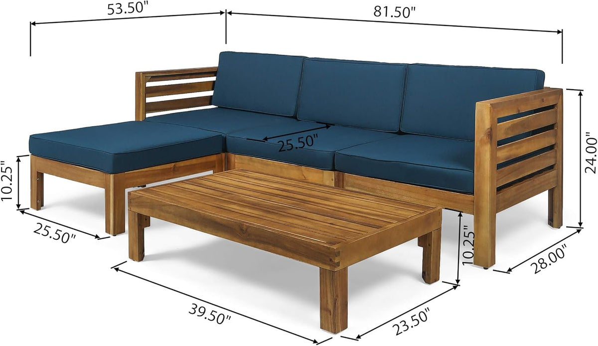 5 Piece Acacia Wood Sofa Set, Teak Finish, Dark Teal Y67716