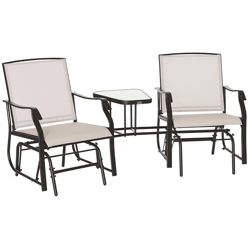 Gray 2-Seat Outdoor Glider Chair with Coffee Table F37901