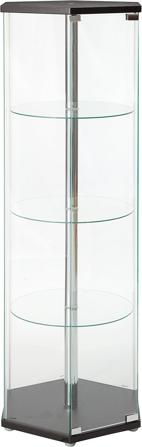 Hexagon Shaped Curio Cabinet Black and Clear H284