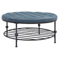 Blue Faux Leather Tufted Cocktail Ottoman A20848