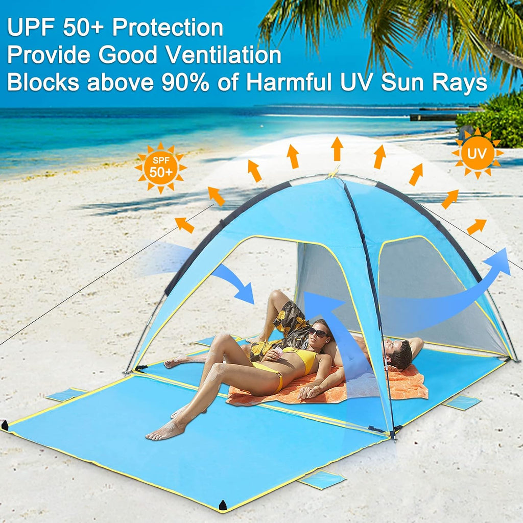 Beach Tent Canopy Sun Shelter UPF 50+ UV Protection, Portable Beach Shade Fit 3-4 Person, Lightweight, Breathable, Collapsible T194408
