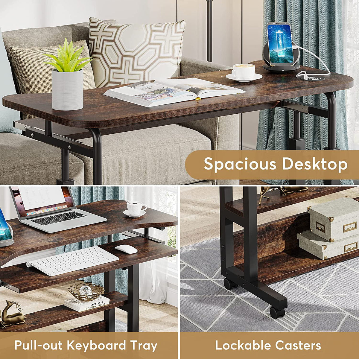 Mobile Height Adjustable Desk with Wireless Charging Station Q182130