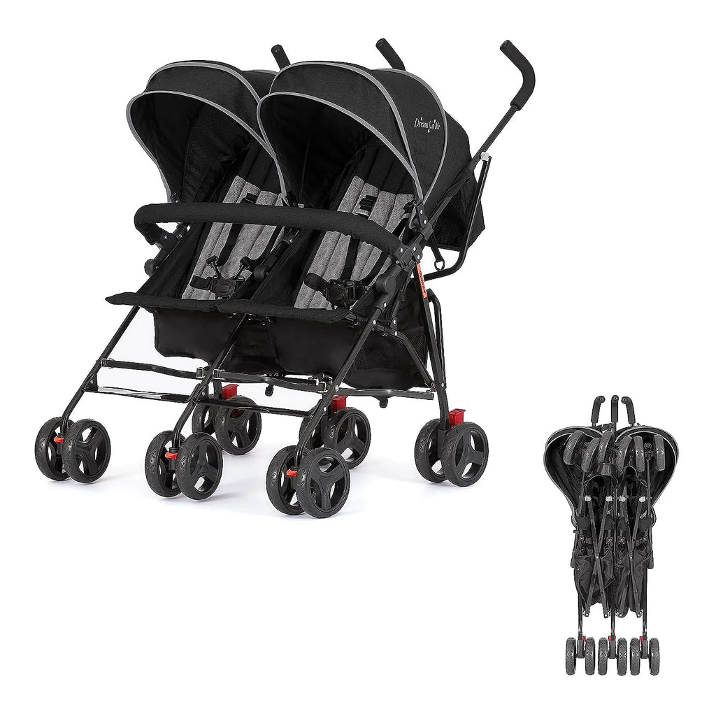 Lightweight Compact Double Umbrella Stroller with Storage Basket and Adjustable Canopy W19588