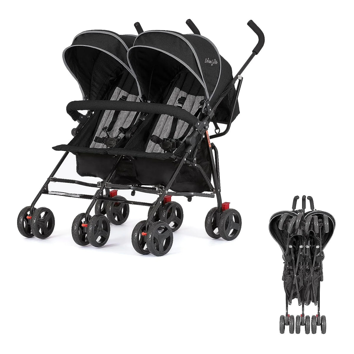 Lightweight Compact Double Umbrella Stroller with Storage Basket and Adjustable Canopy W19588