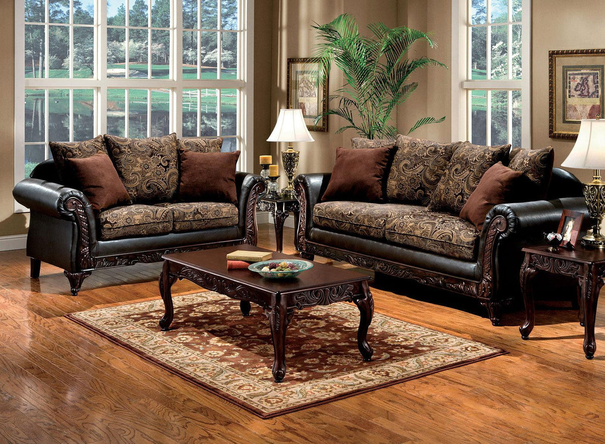 Traditional Brown & Espresso Living Room Set 6pcs P52728