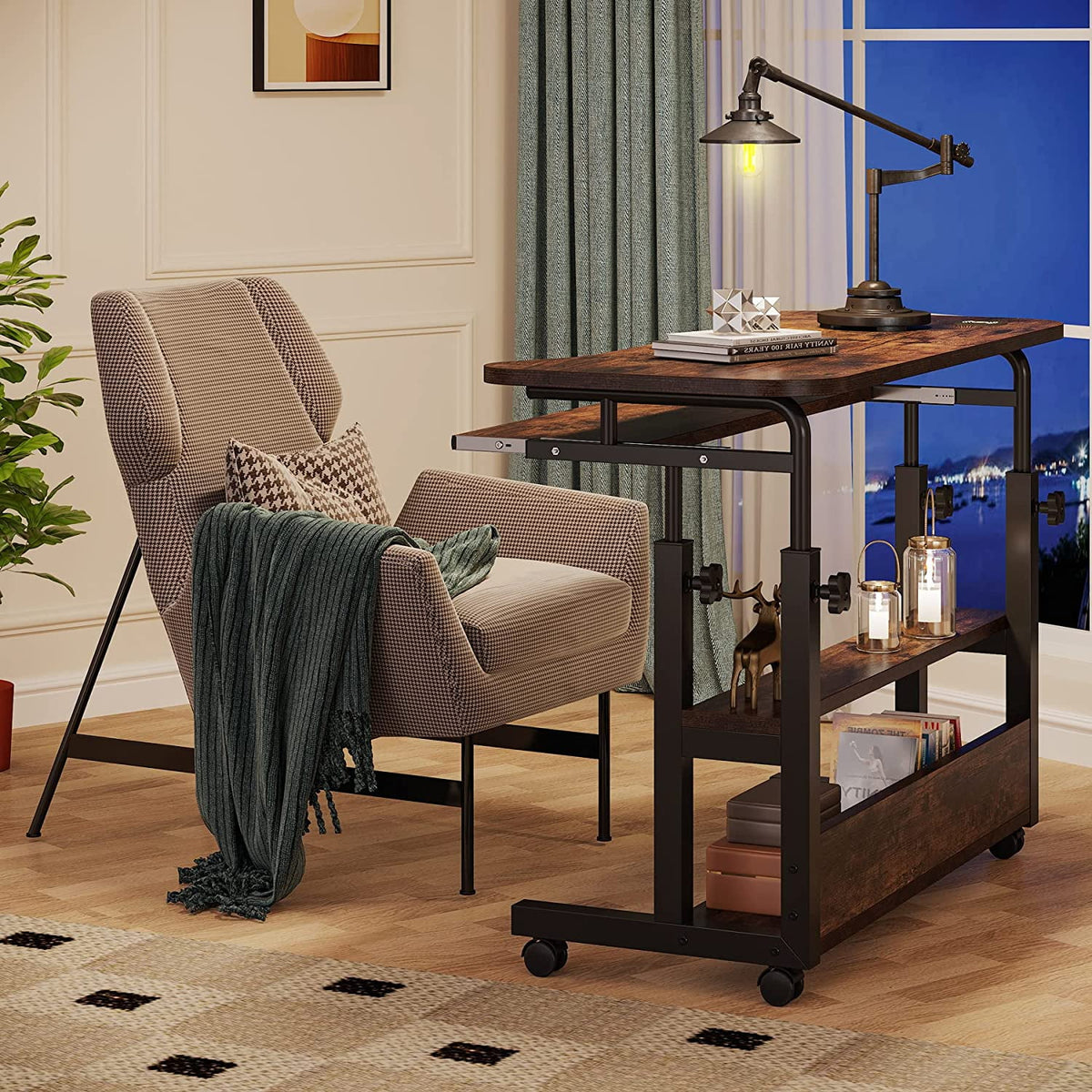Mobile Height Adjustable Desk with Wireless Charging Station Q182130