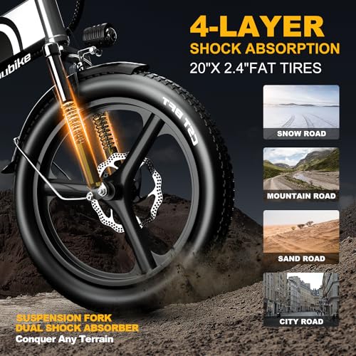 20" Fat Tire 750W 48V 12.8AH/15AH/20AH Battery 7-Speed Folding Electric Bike B4979