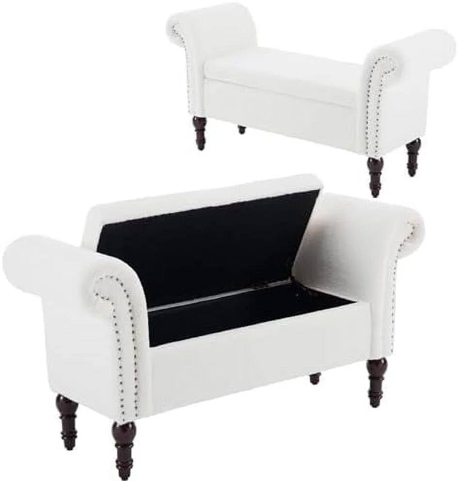 51" Upholstered Sherpa Bench with Wood Legs Z33702