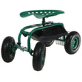 Green Rolling Garden Cart with Swivel Seat and Basket H4725