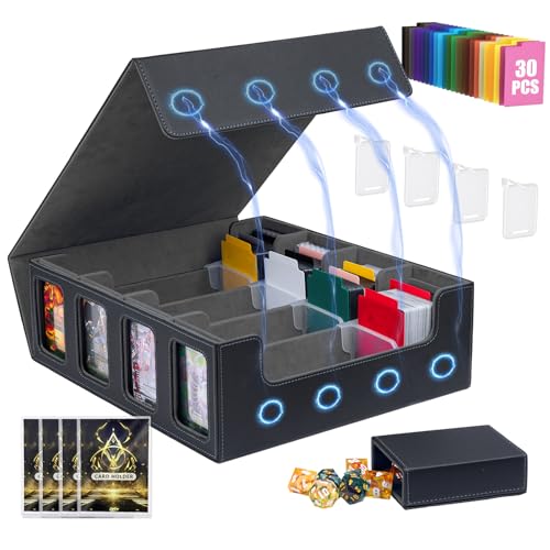 Trading Card Storage Box with Window Dice Tray, Black Grey J67520
