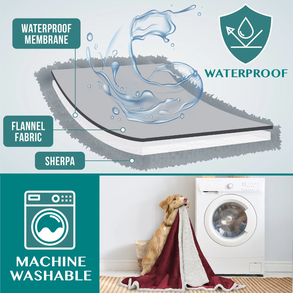 Waterproof Sherpa Fleece Dog Blanket 60x40 Wine Red N4140