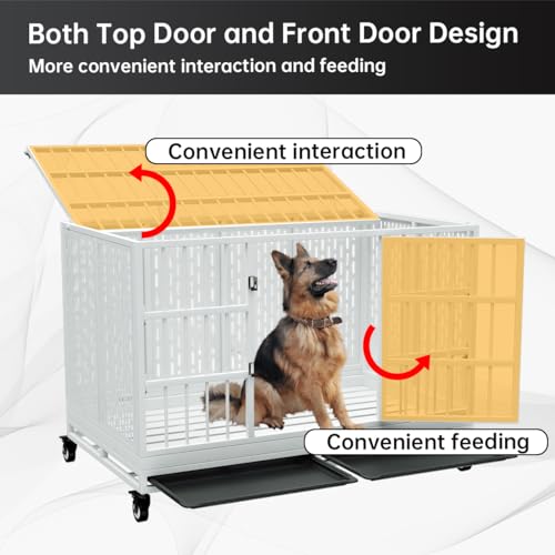 48 Inch Heavy Duty Metal Dog Crate with Wheels, Folding, Removable Tray P6411