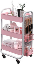 3 Tier Rolling Metal Utility Cart with Hooks Storage Bins M295293