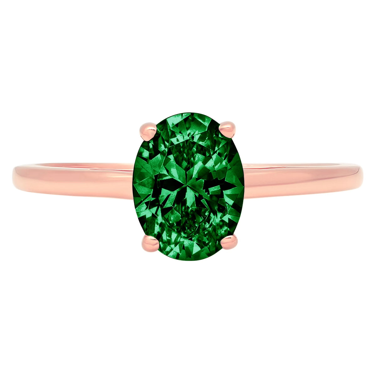 Oval Cut Green Simulated Emerald Solitaire Ring S94519