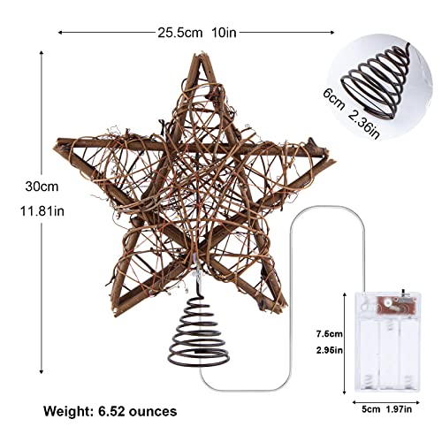 Rattan Natural Star Christmas Tree Topper with 50 Warm LED Lights N372439