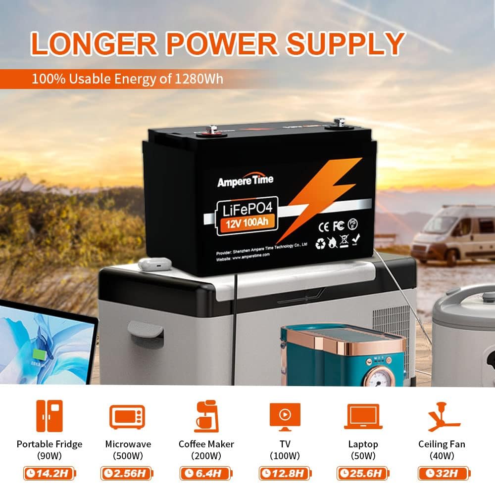 12V 100Ah LiFePO4 Battery with 14.6V 10A Charger C466588