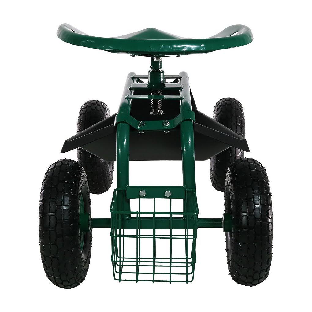 Green Rolling Garden Cart with Swivel Seat and Basket H4725