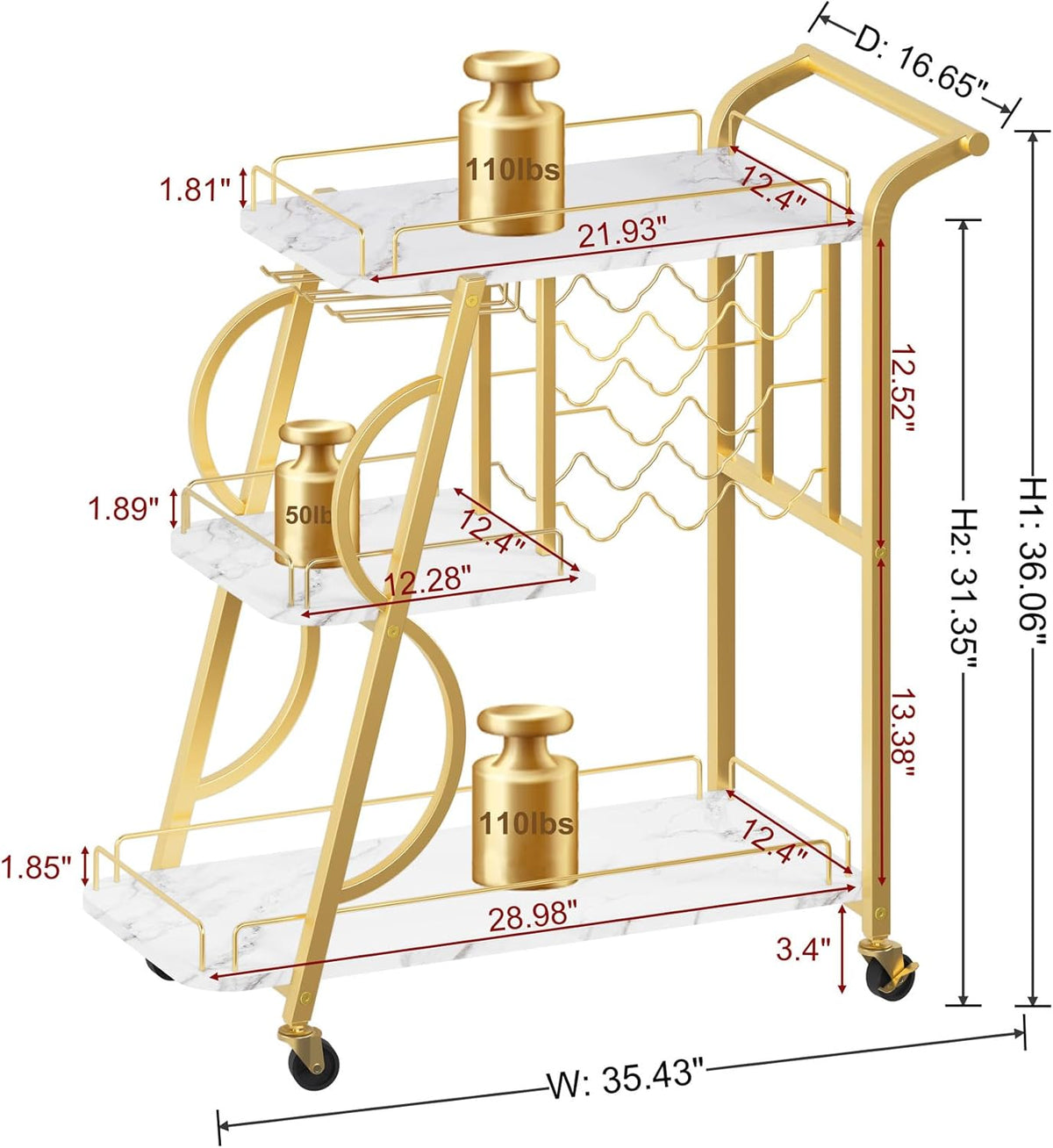 Gold Bar Cart with Wine Rack U984