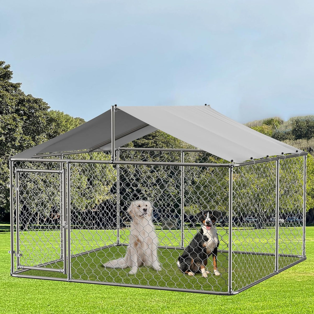 7.5' x 7.5' Large Outdoor Dog Kennel with WaterProof UV-Resistant Cover V675942