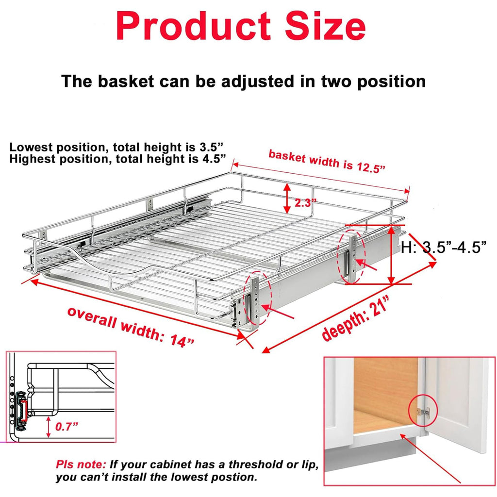 Chrome 14W x 21D 1 Tier Heavy-Duty Slide Out Shelf Wire Basket X61878