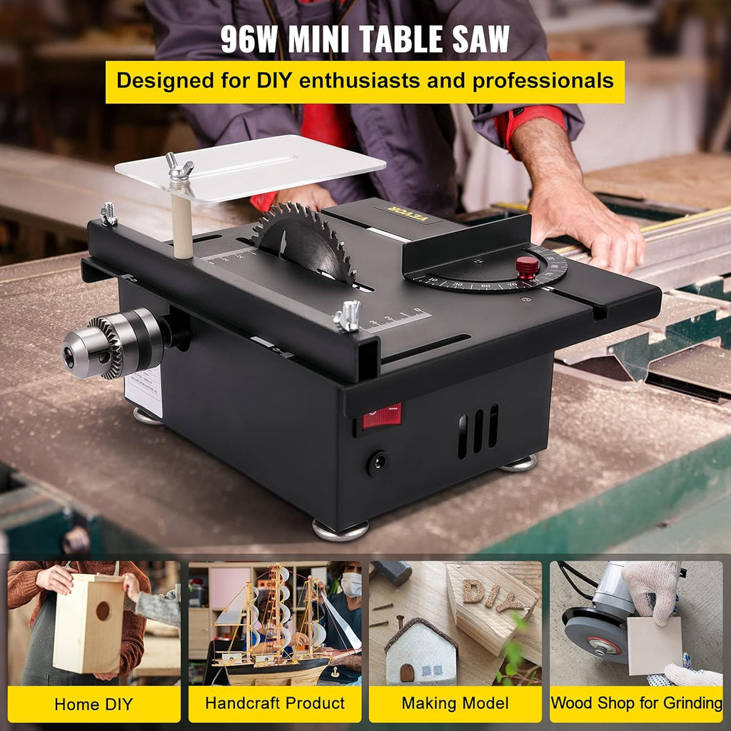 Mini Table Saw, 96W, 0-90 Angle Cutting, 7-Level Speed Adjustable, 1.3in Cutting Depth T179